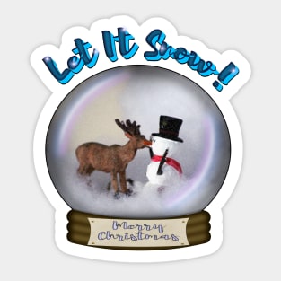 Deer and Snowman Snow Globe Merry Christmas Sticker